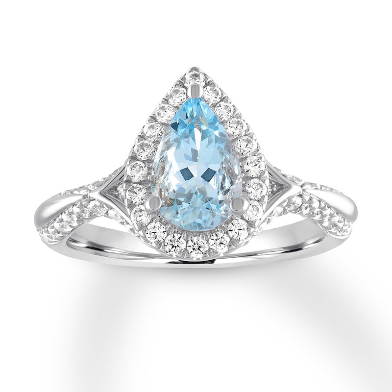Aquamarine Engagement Ring 5/8 ct tw Diamonds White Gold Plated