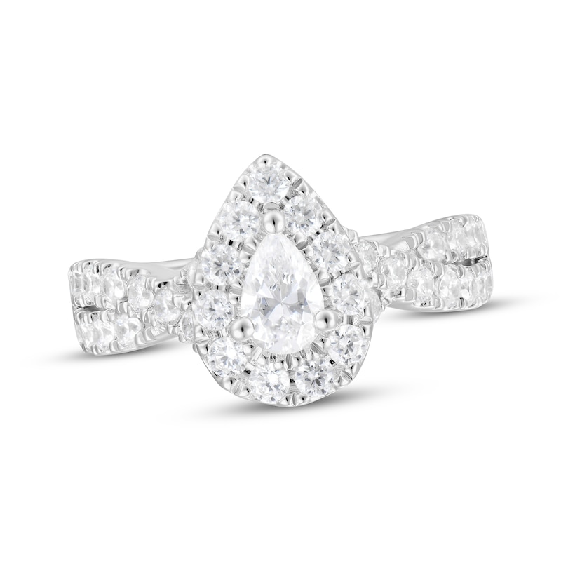 Diamond Engagement Ring 1-1/2 ct tw Pear & Round White Gold Plated