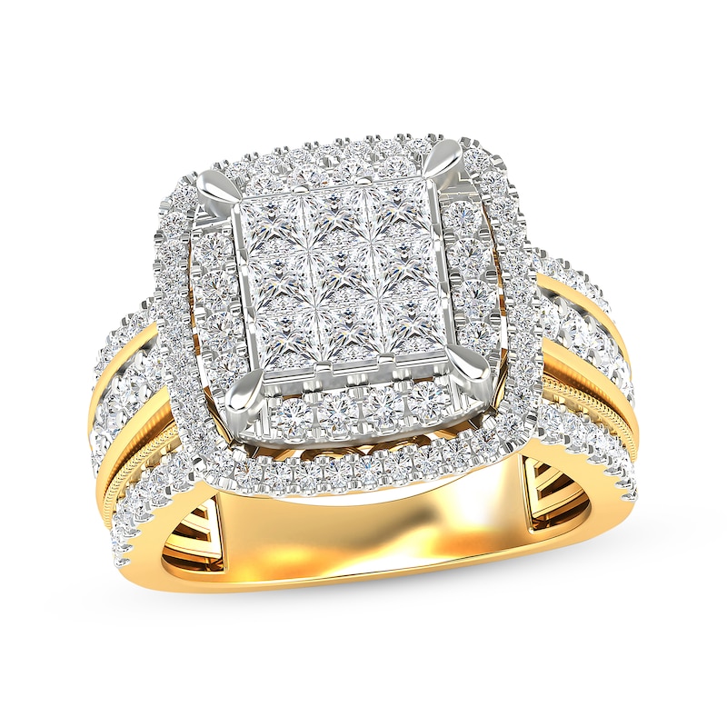 Diamond Engagement Ring 2 ct tw Princess & Round Yellow Gold Plated