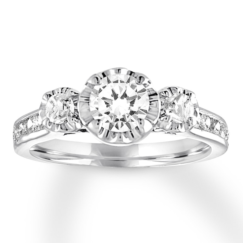 Three-Stone Diamond Ring 1-1/3 ct tw Round-cut White Gold Plated