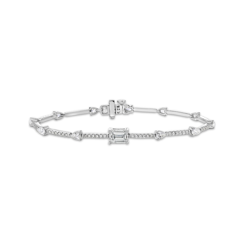 Emerald-Cut, Pear-Shaped & Round-Cut Diamond Station Bracelet 3 ct tw White Gold Plated 7"