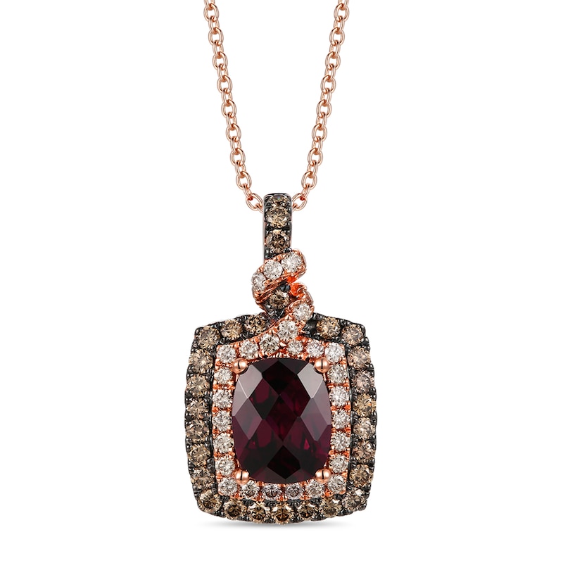 Le Vian Rhodolite Necklace 7/8 ct tw Diamonds Strawberry Gold Plated 18"
