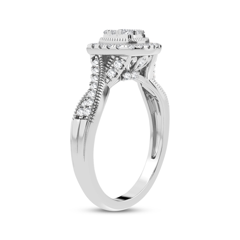 Multi-Diamond Center Cushion Engagement Ring 3/8 ct tw Round-cut White Gold Plated