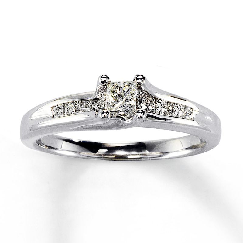 Engagement Ring 1/2 ct tw Princess-cut Diamonds White Gold Plated