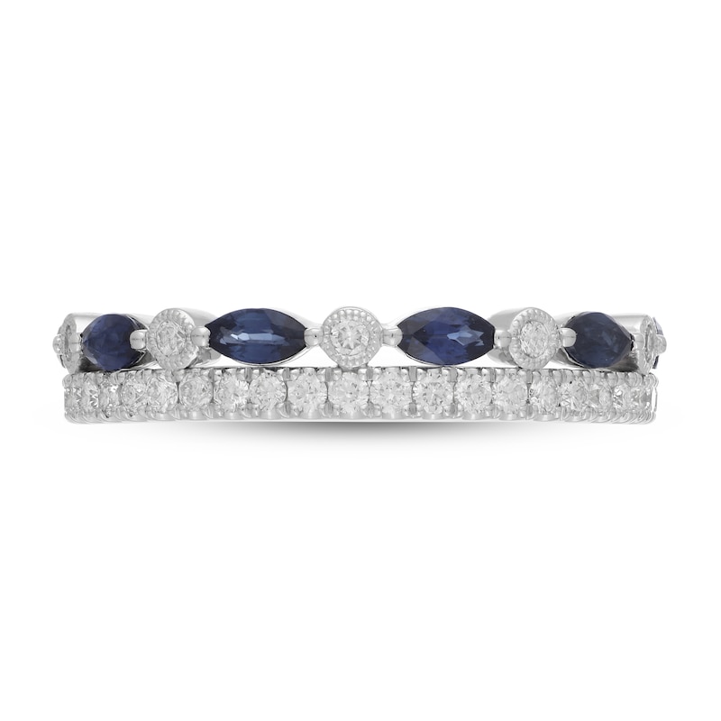 Neil Lane Blue Sapphire Anniversary Ring 3/8 ct tw Diamonds White Gold Plated