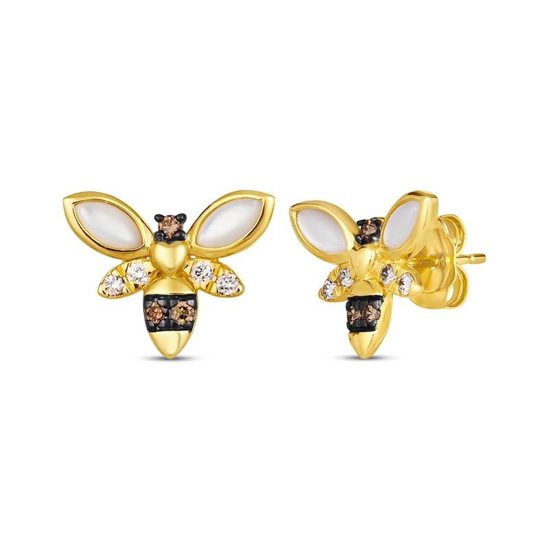 Le Vian Mother of Pearl Bee Stud Earrings 1/6 ct tw Diamonds Honey Gold Plated