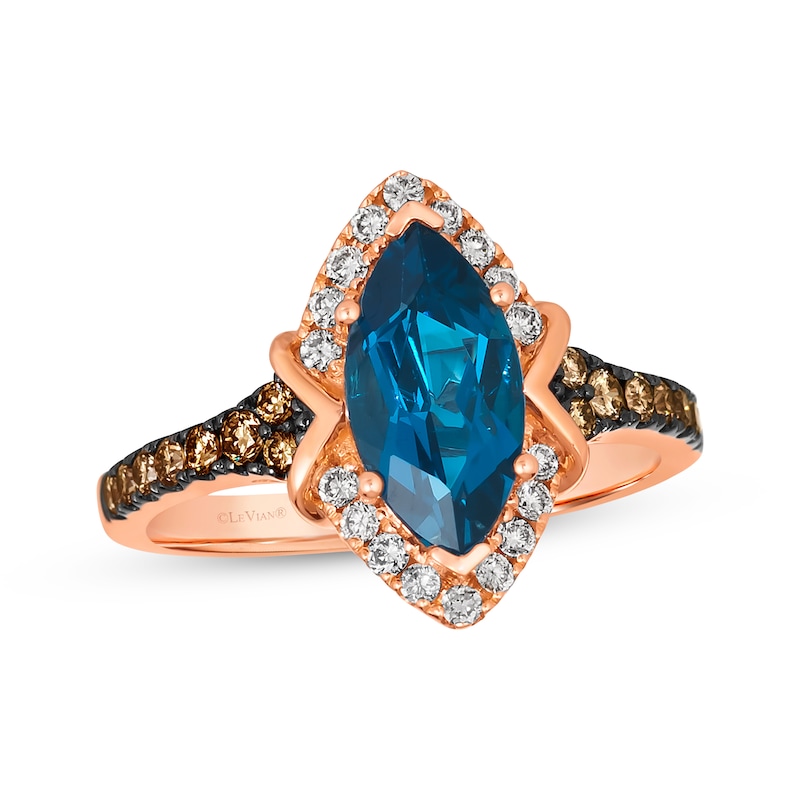 Le Vian Marquise-Cut Blue Topaz Ring 1/2 ct tw Diamonds Strawberry Gold Plated