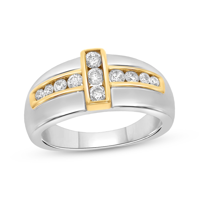 Men’s Diamond Crisscross Wedding Band 3/4 ct tw Two-Tone Gold Plated