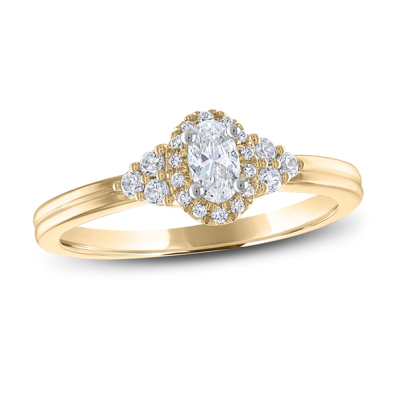 Diamond Engagement Ring 3/8 ct tw Oval & Round Yellow Gold Plated