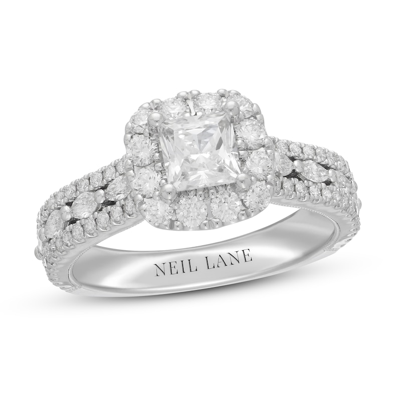 Neil Lane Premier Diamond Engagement Ring 1-5/8 ct tw Princess/Marquise/Round White Gold Plated