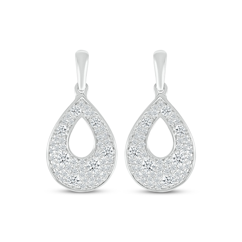 Diamond Cobblestone Teardrop Dangle Earrings 5/8 ct tw White Gold Plated