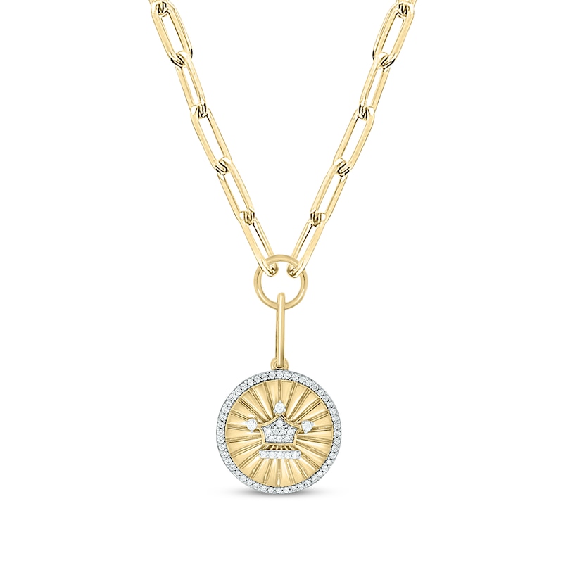 Round-Cut Diamond Crown Disc Paperclip Chain Y-Drop Necklace 1/3 ct tw Yellow Gold Plated 18”