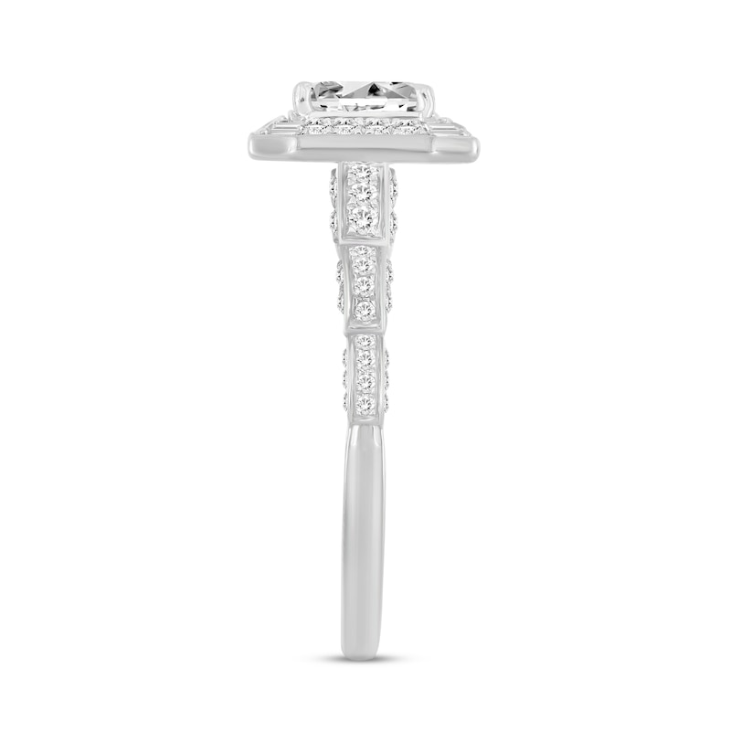 Diamond Engagement Ring 1 ct tw Emerald, Baguette & Round-cut White Gold Plated