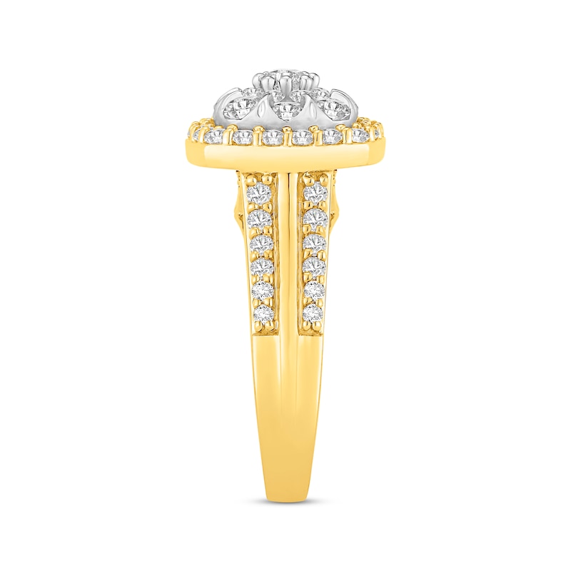 Multi-Diamond Center Cushion-Frame Engagement Ring 2 ct tw Two-Tone Gold Plated