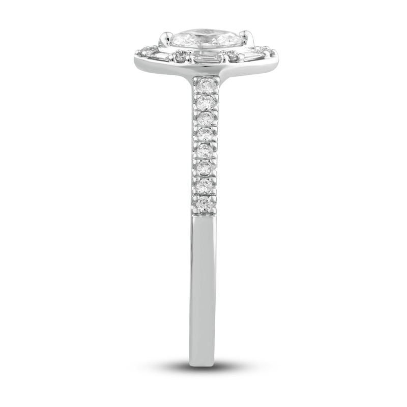 Diamond Engagement Ring 1/2 ct tw Marquise, Baguette & Round White Gold Plated