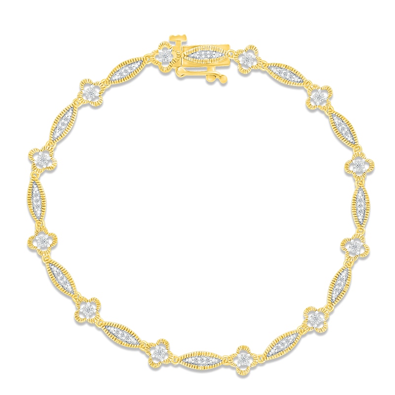 Diamond Milgrain Bracelet 1/4 ct tw Round-cut Yellow Gold Plated 7.25"