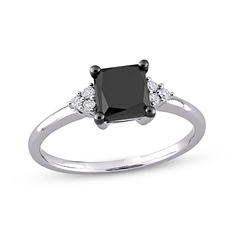 Black & White Diamond Engagement Ring 1-1/2 ct tw Princess & Round-cut White Gold Plated