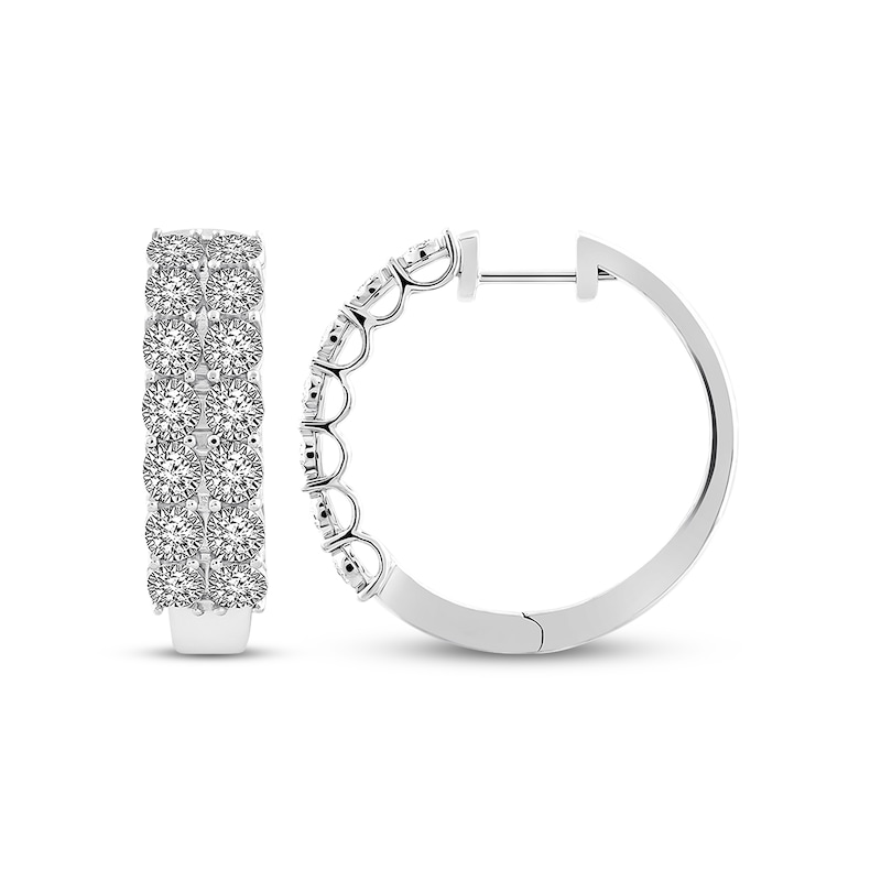 Diamond Hoop Earrings 1 ct tw Round-cut White Gold Plated