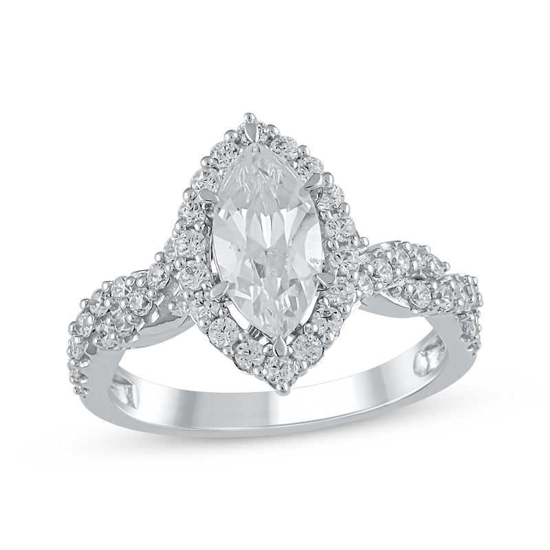 Lab-Created Diamonds by Marquise-Cut Diamond Engagement Ring 1-1/2 ct tw White Gold Plated