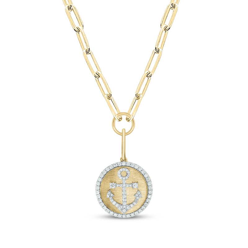 Round-Cut Diamond Anchor Disc Paperclip Chain Y-Drop Necklace 3/4 ct tw Yellow Gold Plated 18”