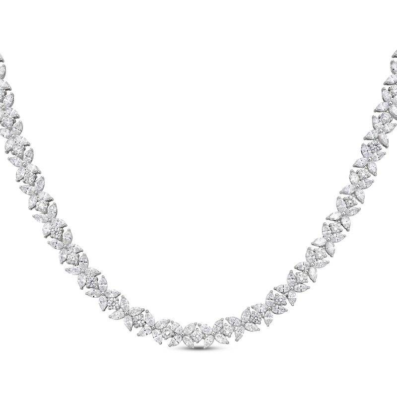 Marquise & Round-Cut Diamond Flower Necklace 11-5/8 ct tw White Gold Plated 18"