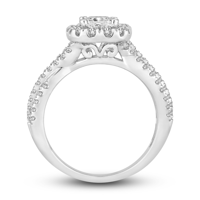 Diamond Engagement Ring 1-1/4 ct tw Princess & Round White Gold Plated
