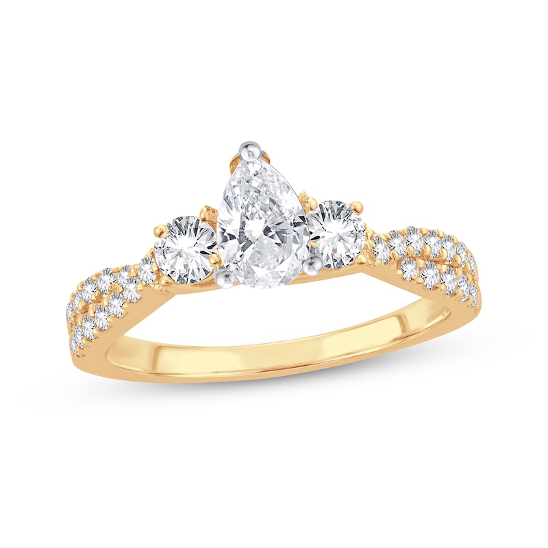 Diamond Engagement Ring Pear & Round 1 ct tw Yellow Gold Plated