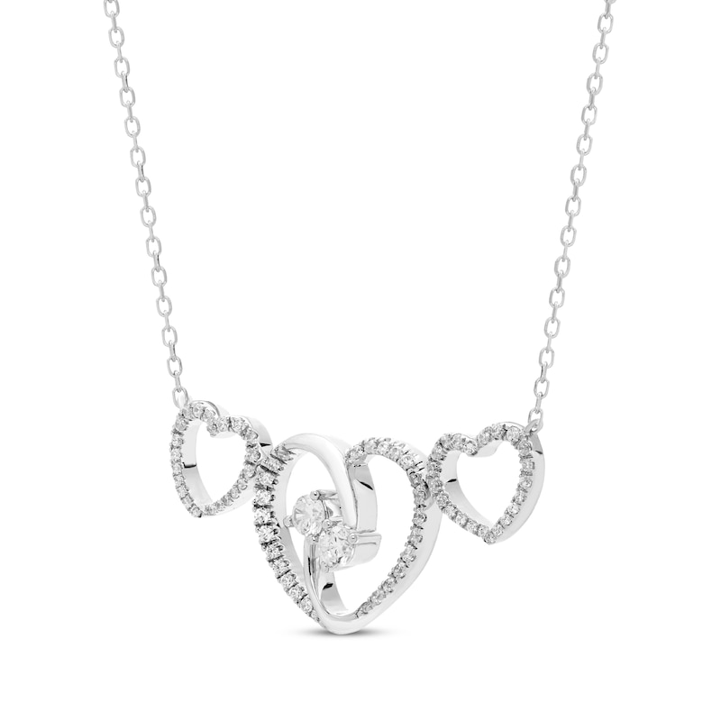Diamond Triple-Heart Necklace 1/2 ct tw White Gold Plated 18"
