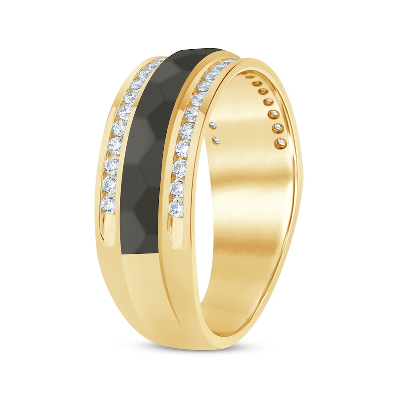 Men's Diamond Textured Wedding Band 1/2 ct tw Yellow Gold Plated