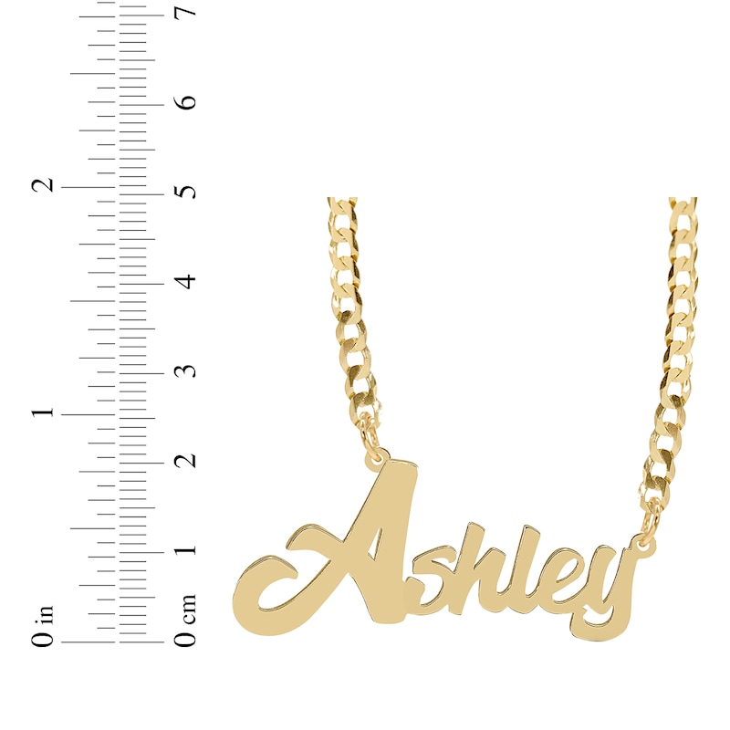 Script Name Curb Chain Necklace Yellow Gold Plated 18"