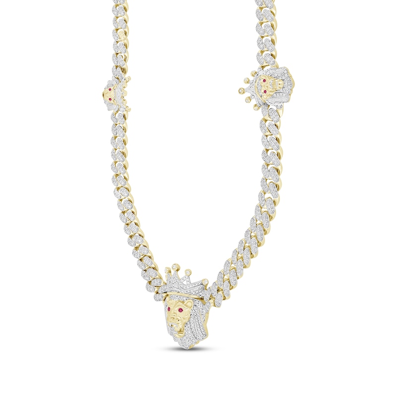 Men's Diamond & Lab-Created Ruby Lion with Crown Necklace 2 ct tw Yellow Gold Plated 20"