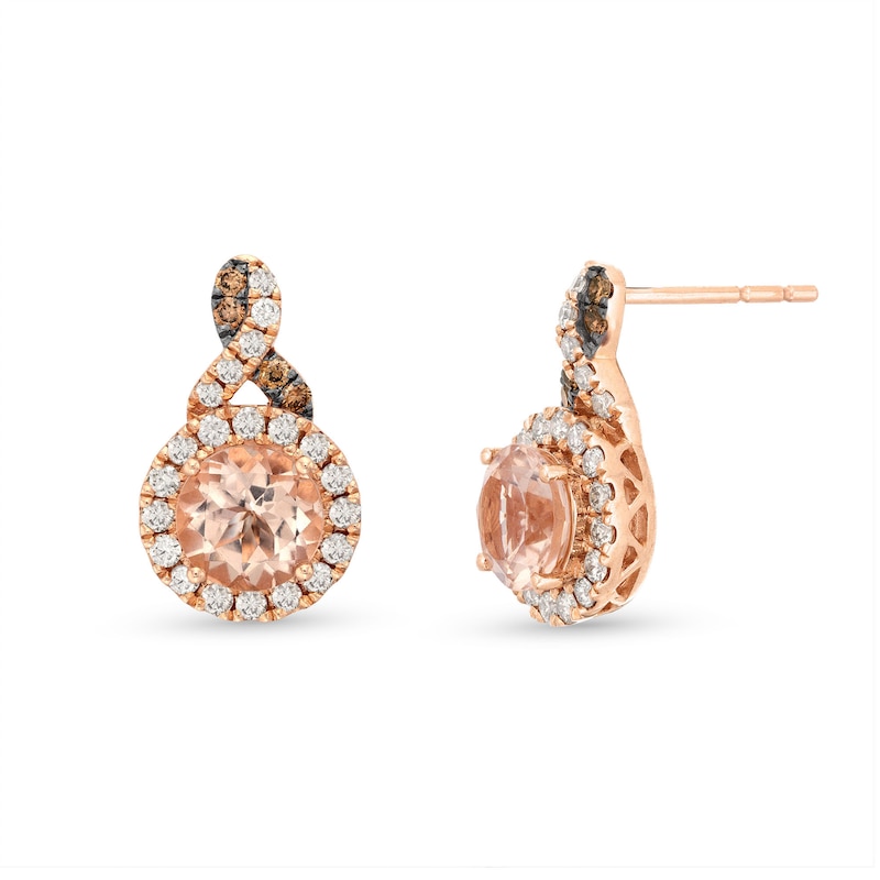 Le Vian Chocolate Twist Morganite Earrings 3/8 ct tw Diamonds Strawberry Gold Plated