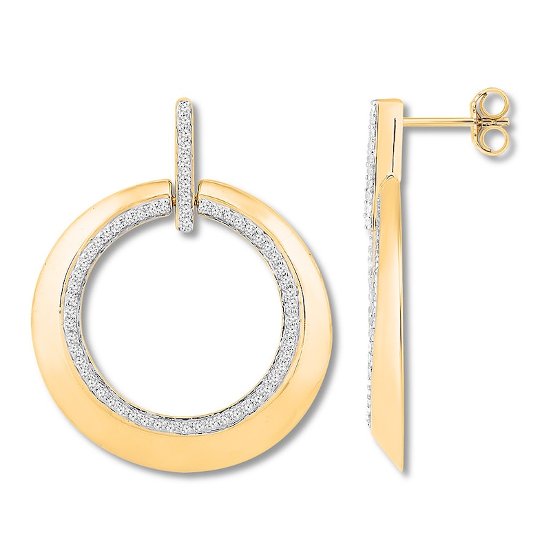 Diamond Front-Facing Hoop Earrings 1/2 ct tw Yellow Gold Plated
