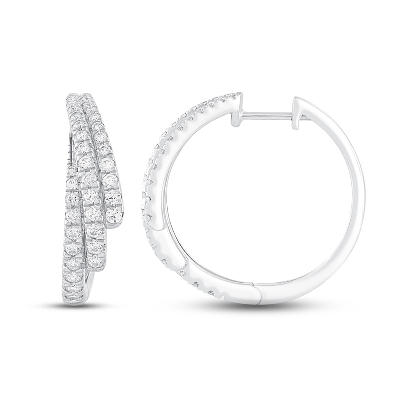 Diamond 3-Row Hoop Earrings 1 ct tw Round-cut White Gold Plated