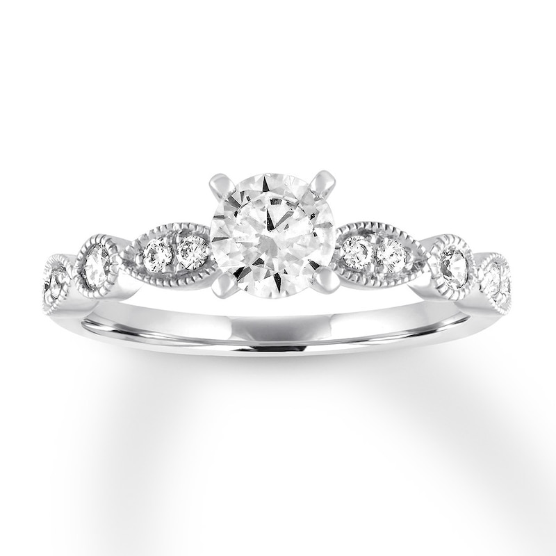 Diamond Engagement Ring 7/8 ct tw Round-cut White Gold Plated