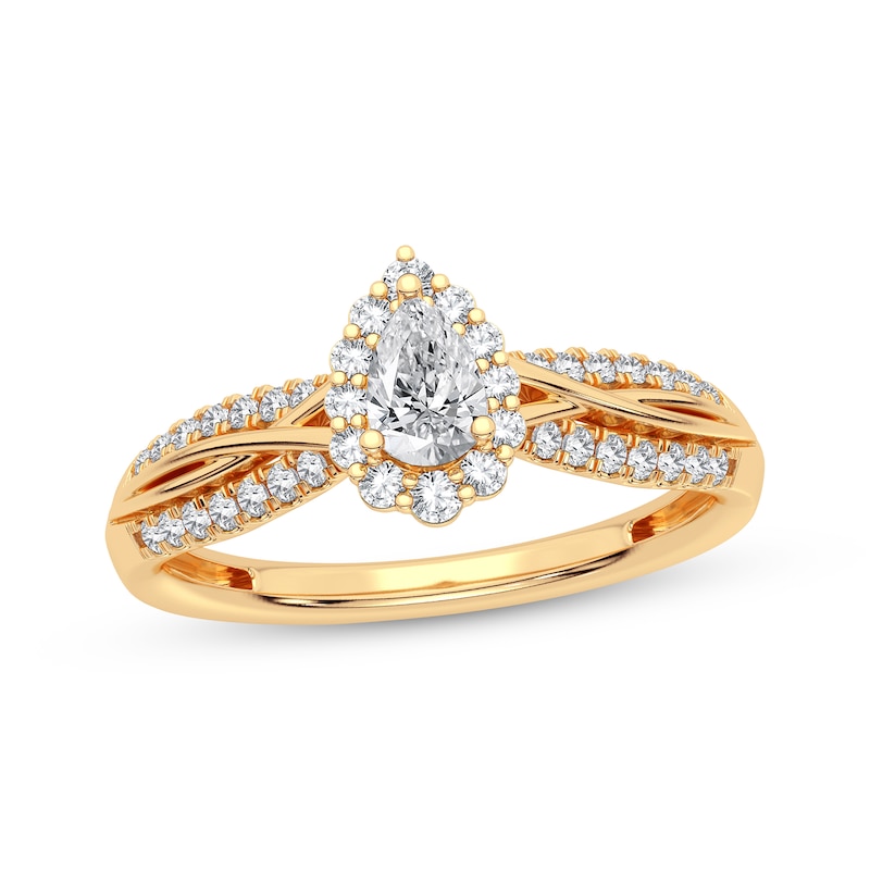 Pear-Shaped & Round-Cut Diamond Engagement Ring 3/8 ct tw Yellow Gold Plated