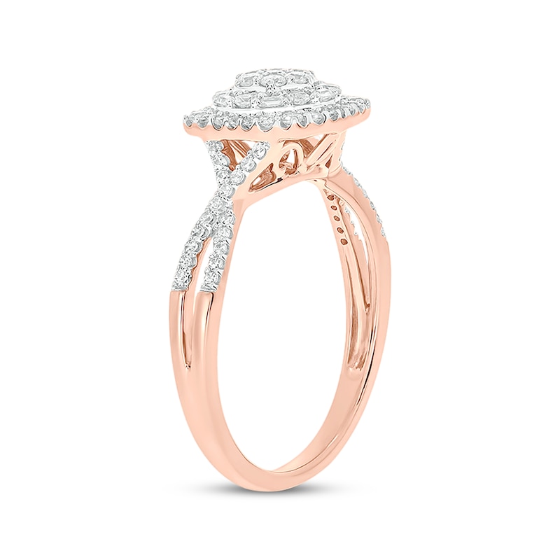 Baguette & Round-Cut Multi-Diamond Center Cushion-Shaped Engagement Ring 1/2 ct tw Rose Gold Plated