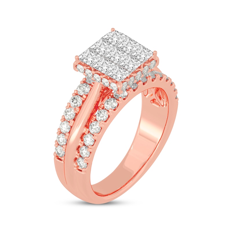 Princess & Round-Cut Multi-Diamond Center Engagement Ring 2 ct tw Rose Gold Plated