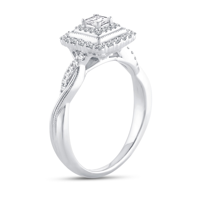 Diamond Engagement Ring 3/8 ct tw Princess & Round White Gold Plated
