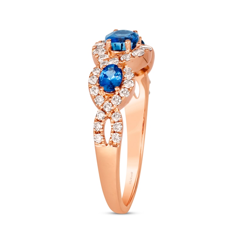 Le Vian Blue Sapphire Three-Stone Ring 3/8 ct tw Diamonds Rose Gold Plated
