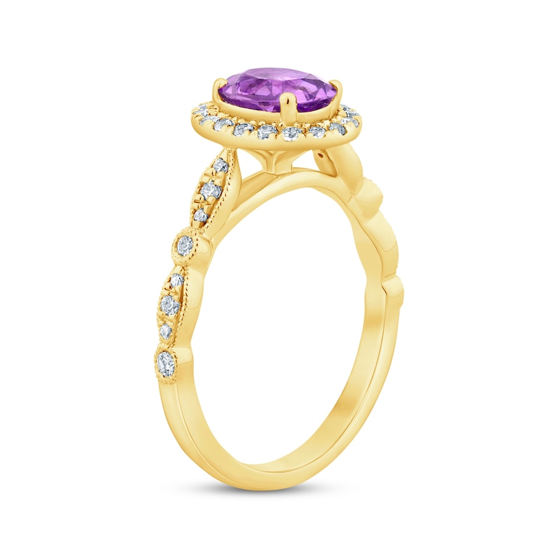 Amethyst & Diamond Oval Halo Engagement Ring 1/3 ct tw Round-cut Yellow Gold Plated