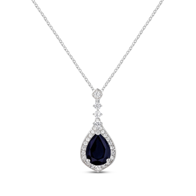 Oval-Cut Blue Sapphire & Diamond Necklace 1/5 ct tw White Gold Plated 18"