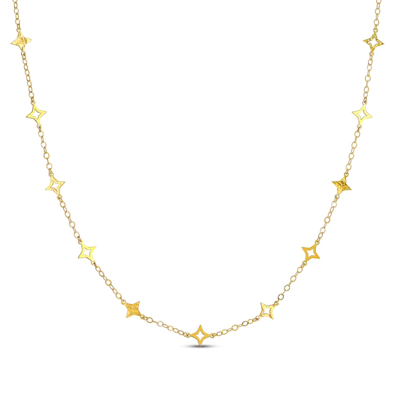 Four-Point Star Station Necklace Yellow Gold Plated 18"