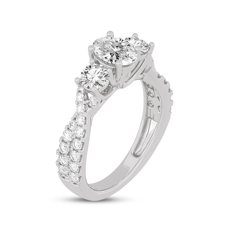 Oval & Round-Cut Three-Stone Diamond Engagement Ring 2 ct tw White Gold Plated