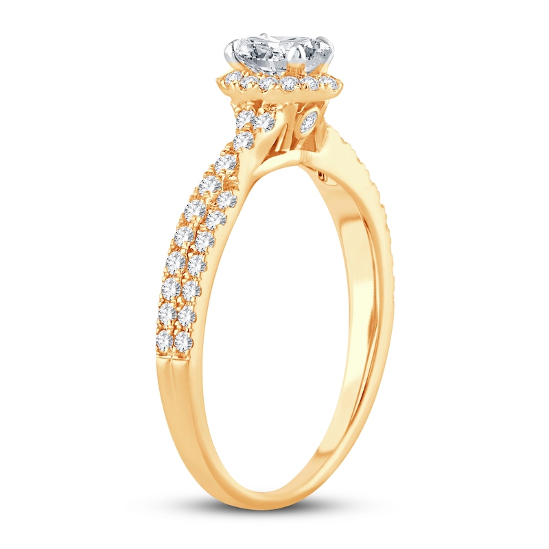 Diamond Engagement Ring 3/4 ct tw Oval & Round Yellow Gold Plated