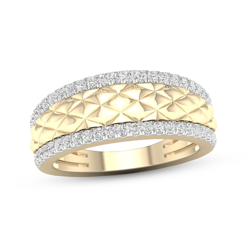 Diamond Edge Quilted Ring 1/3 ct tw Round-cut Yellow Gold Plated