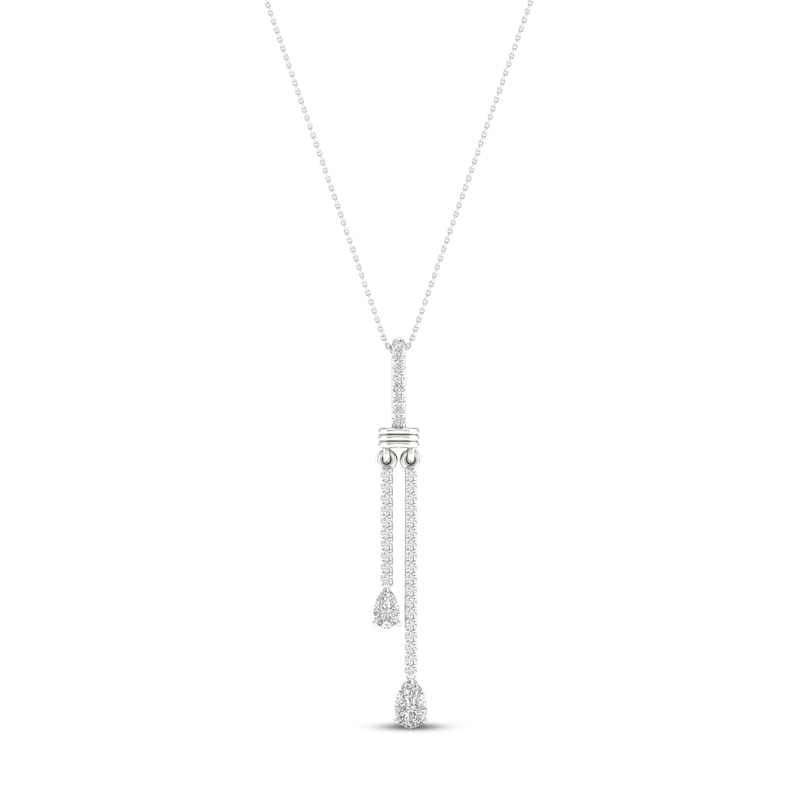 Diamond Double Drop Necklace 1/2 ct tw Pear & Round-cut White Gold Plated 18"