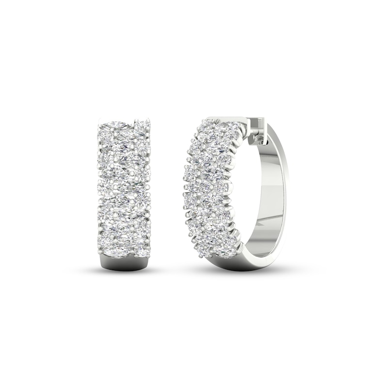 Diamond Hoop Earrings 2-1/4 ct tw Round & Marquise-cut White Gold Plated