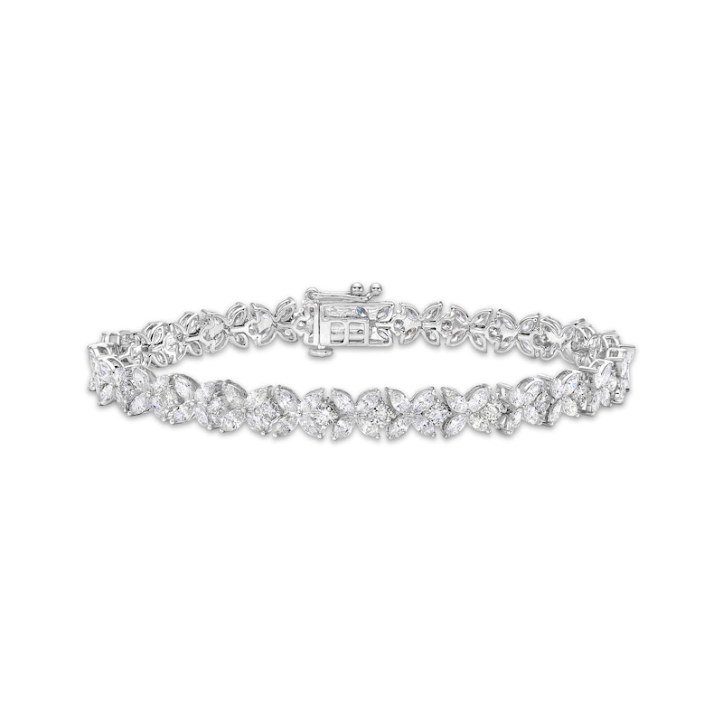 Marquise & Round-Cut Diamond Flower Tennis Bracelet 7 ct tw White Gold Plated 7"