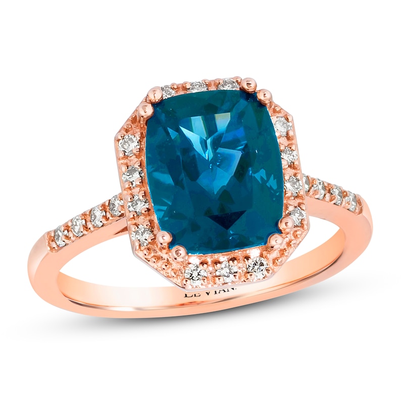 Le Vian Blue Topaz Ring 1/6 ct tw Diamonds Strawberry Gold Plated